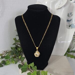 Gold Stainless Steel Solid Soccer Ball Pendant on 22" Figaro Chain Necklace